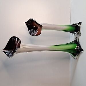 #ADF Pair of 2 Jack In the pulpit Blown glass vases